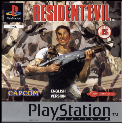 Imagen de la primera entrega de Resident Evil (1996), protagonizada por Jill Valentine y Chris Redfield, donde los personajes aún no estaban caracterizados. Carátula occidental