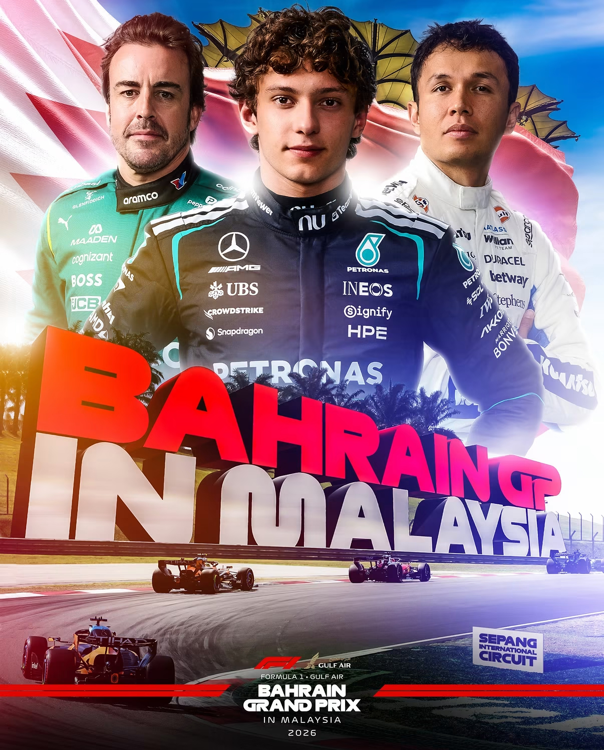 "Bahréin en Malasia". El cartel de la F1 previo a la carrera. Fuente: @formula1 en Instagram