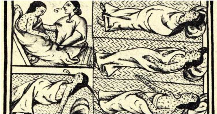 Dibujo en el Códice Florentino reflejando el impacto de la viruela entre los indígenas mesoamericanos. Fuente: ABC